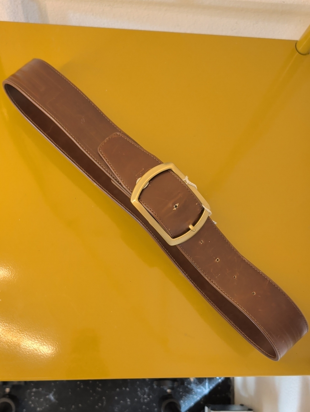 Stussy Brown Leather Belt with Gold Buckle